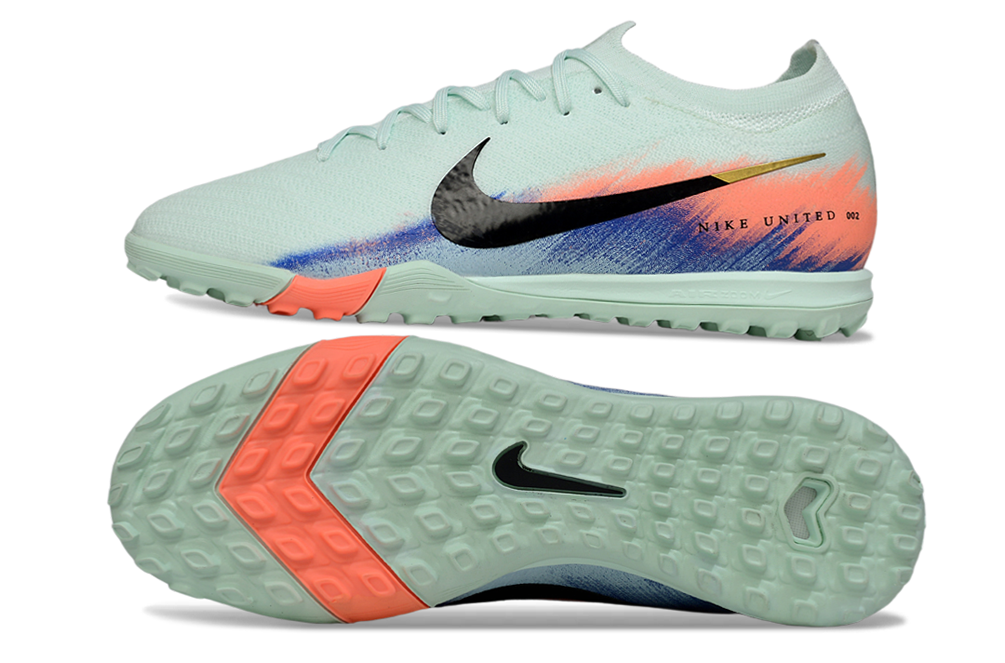 Chuteira Society Nike Air Zoom Mercurial Vapor 16 Elite TF - Branca, Azul e Laranja
