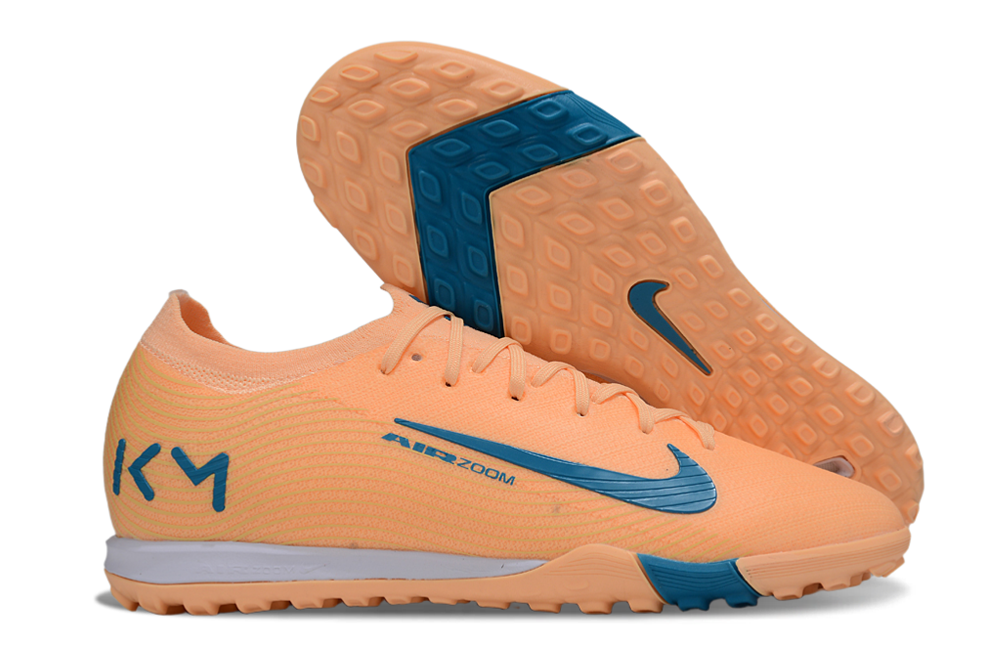 Chuteira Society Nike Air Zoom Mercurial Vapor 16 Killian Mbappe Elite TF - Laranja e Azul