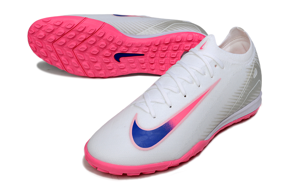 Chuteira Society Nike Air Zoom Mercurial Vapor 16 Elite TF - Branca, Rosa e Azul