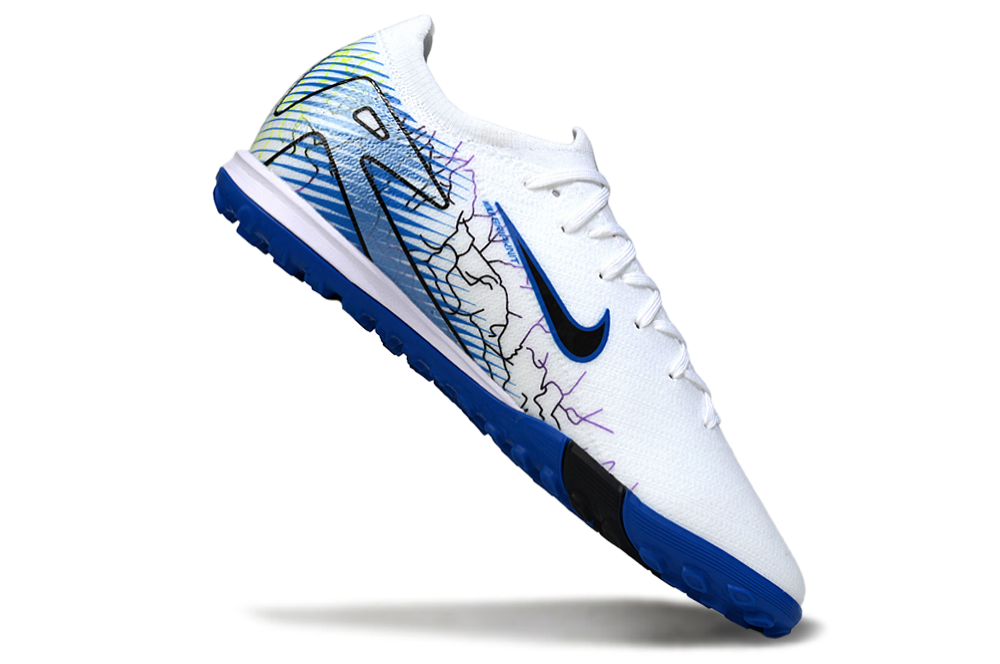 Chuteira Society Nike Air Zoom Mercurial Vapor 16 Elite TF - Branca, Azul e Preta