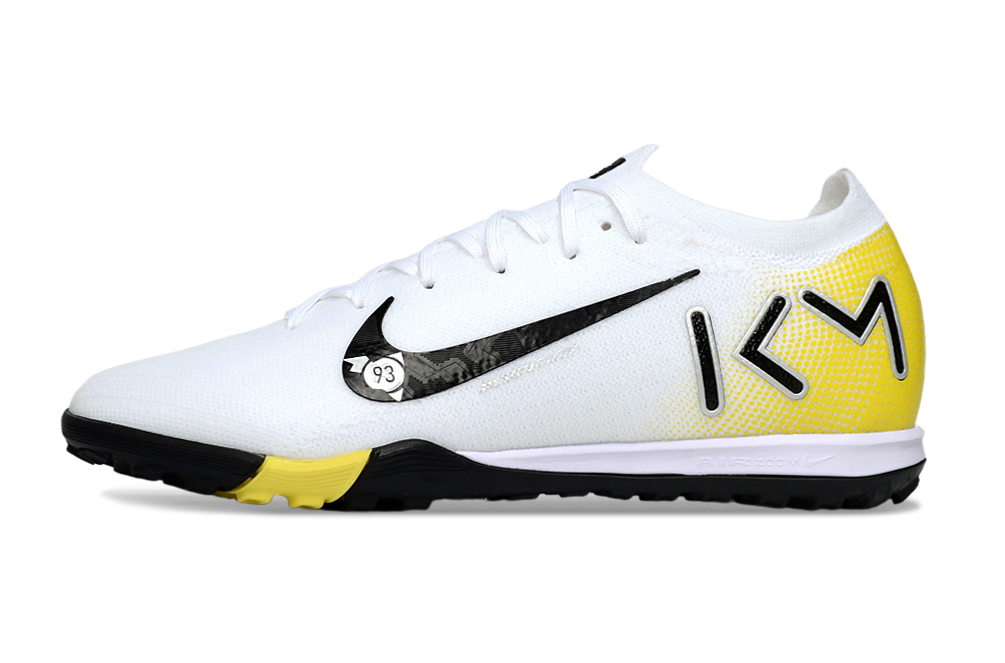 Chuteira Society Nike Air Zoom Mercurial Vapor 16 Kylian Mbappe Elite TF - Branca, Amarela e Preta