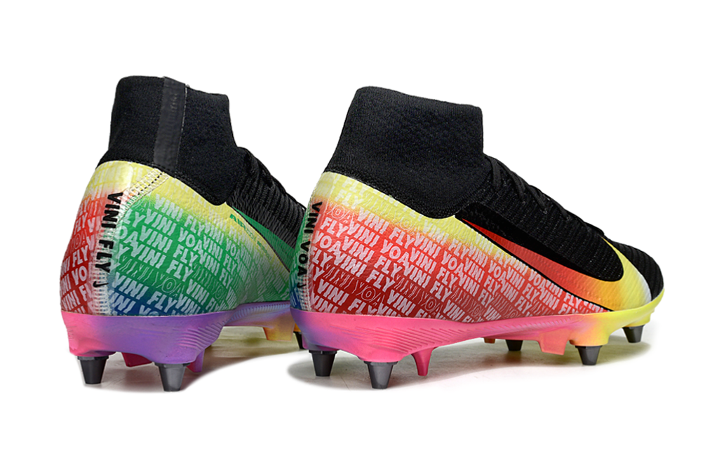 Chuteira Nike Air Zoom Mercurial SuperFly 10 Vini JR Elite SG - Preta, Amarela e Vermelha