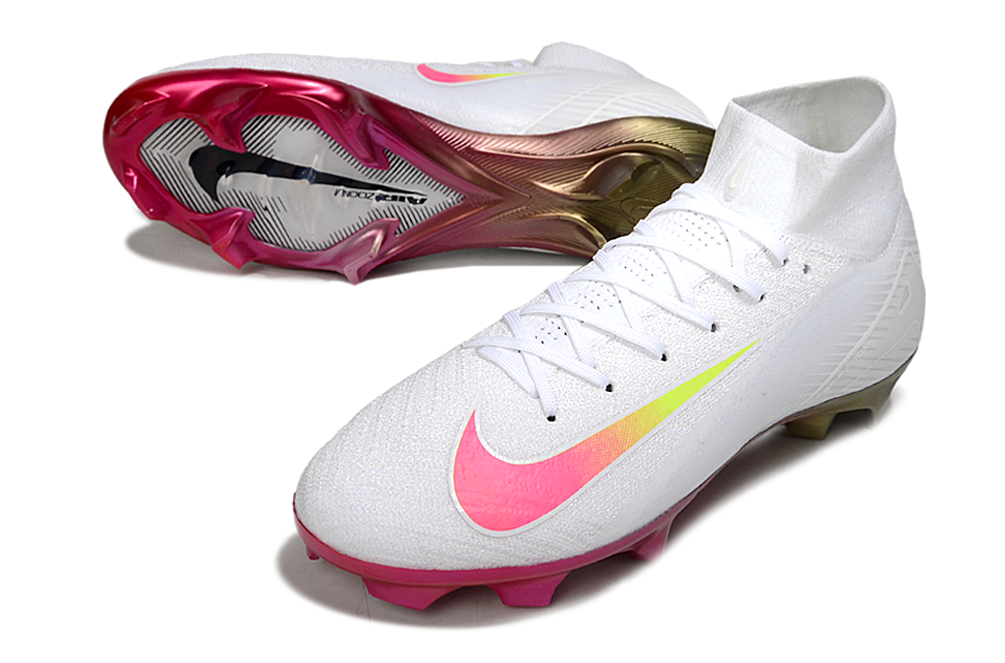 Chuteira Nike Air Zoom Mercurial Superfly 10 Elite FG - Branca e Rosa