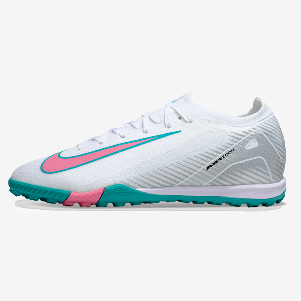 Chuteira Society Nike Air Zoom Mercurial Vapor 16 Elite TF - Branca, Azul e Rosa