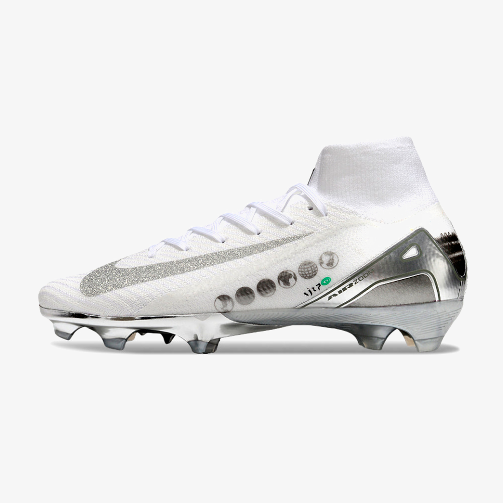Chuteira Nike Air Zoom Mercurial Superfly 10 Edição Especial Elite FG - Branca e Prata