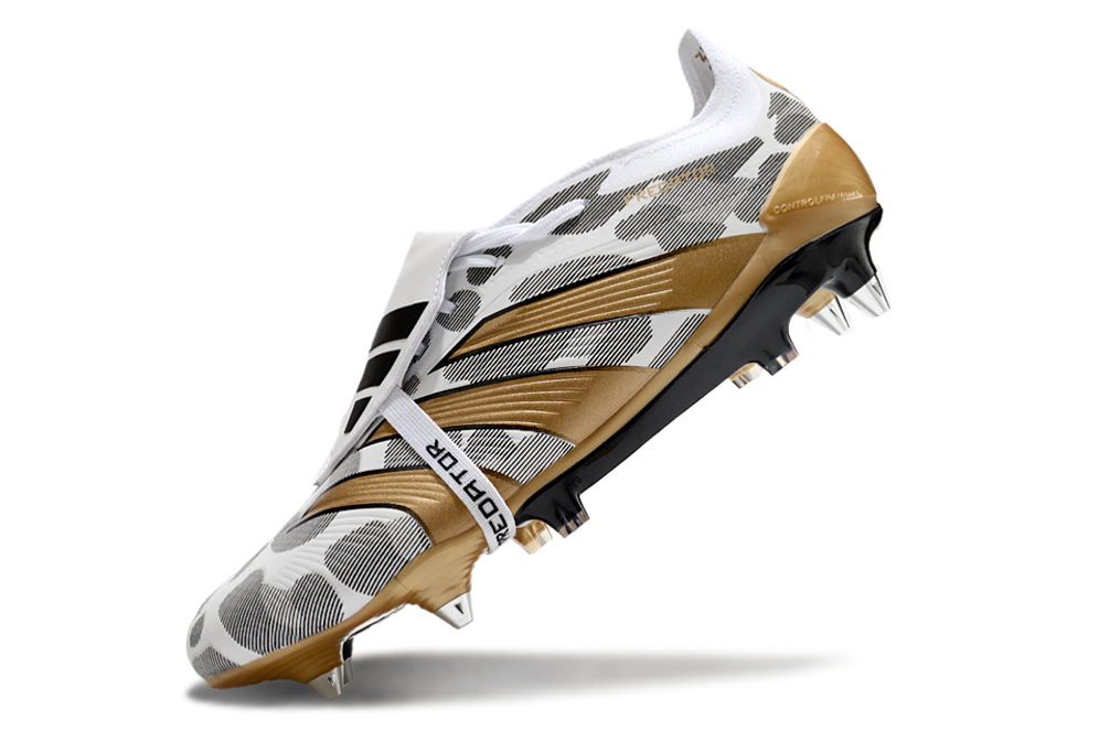 Chuteira Adidas Predator Elite Fold-Over Tongue SG - Branca, Dourada e Preta