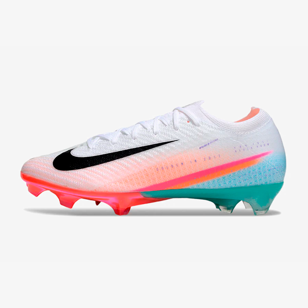 Chuteira Nike AIR Zoom Mercurial Vapor 16 Edição Especial Elite FG - Branca, Azul, Laranja e Rosa