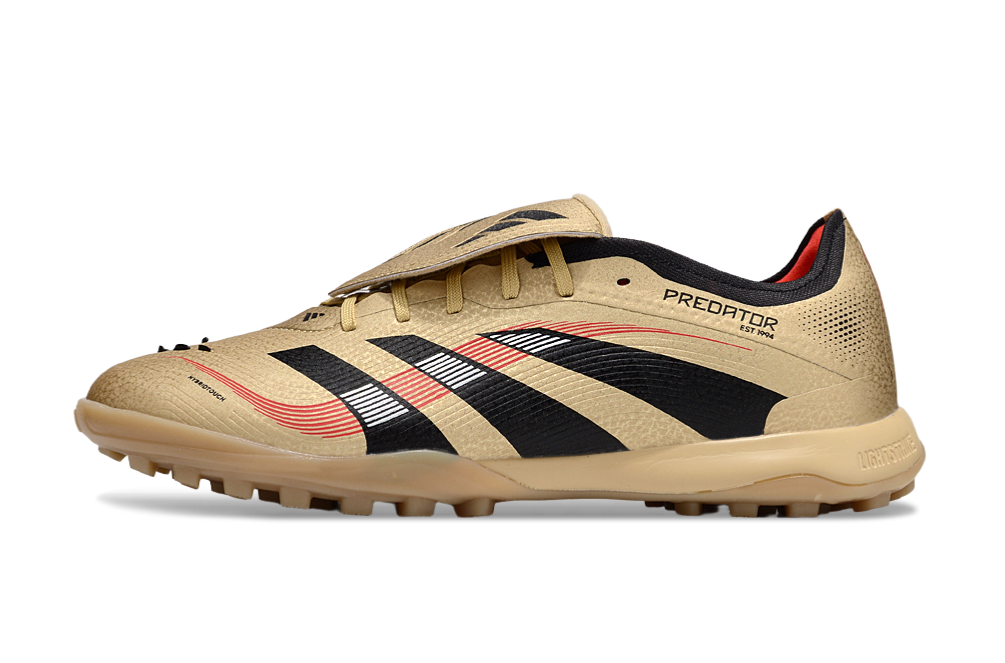 Chuteira Society Adidas Predator Elite Fold-Over Tongue TF - Dourada, Preta e Vermelha