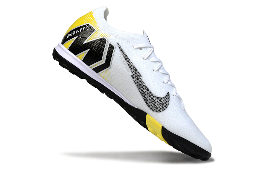 Chuteira Society Nike Air Zoom Mercurial Vapor 16 Kylian Mbappe Elite TF - Branca, Amarela e Preta
