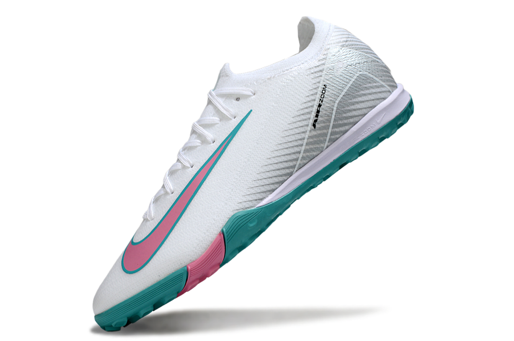 Chuteira Society Nike Air Zoom Mercurial Vapor 16 Elite TF - Branca, Azul e Rosa