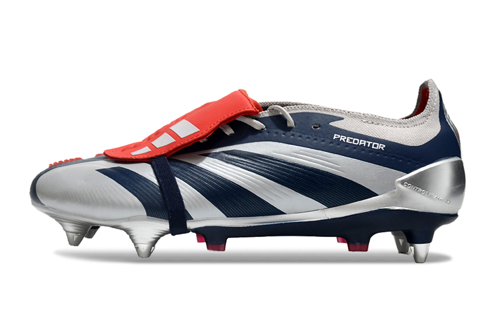 Chuteira Adidas Predator Elite Fold-Over Tongue SG - Prata, Azul e Vermelha