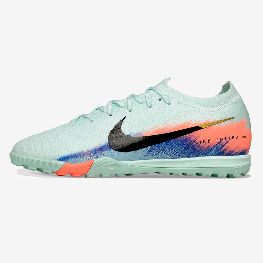 Chuteira Society Nike Air Zoom Mercurial Vapor 16 Elite TF - Branca, Azul e Laranja