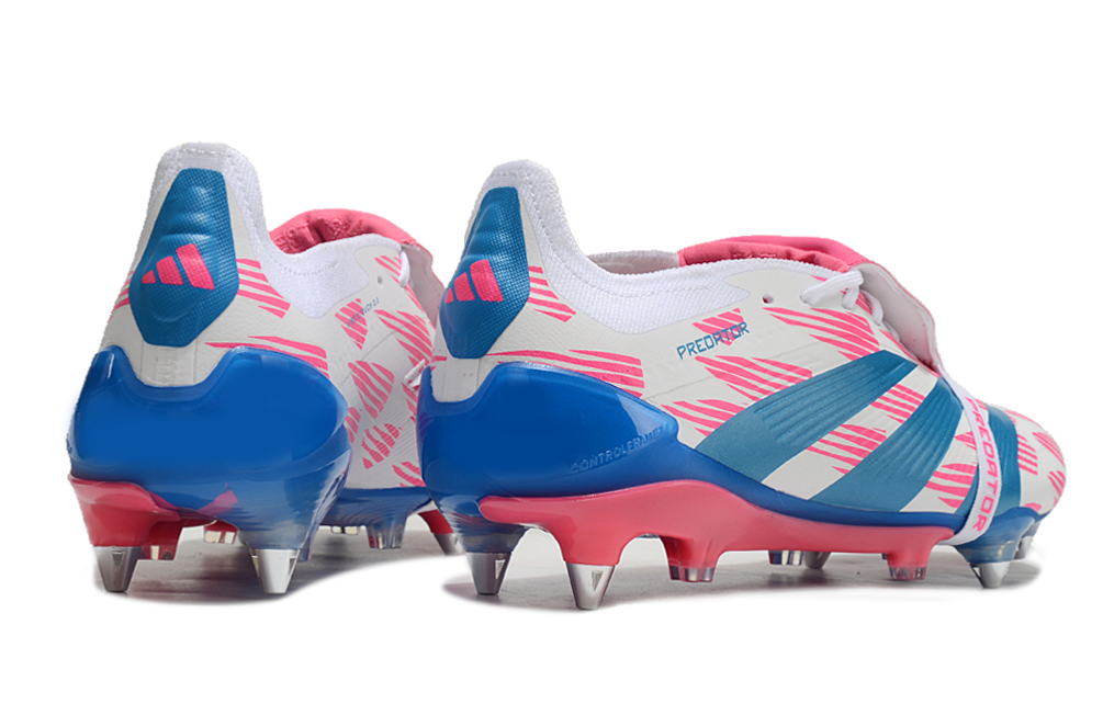 Chuteira Adidas Predator Elite Fold-Over Tongue SG - Branca, Azul e Rosa