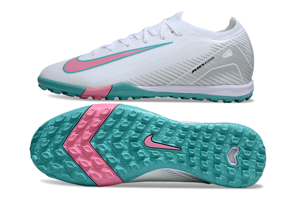 Chuteira Society Nike Air Zoom Mercurial Vapor 16 Elite TF - Branca, Azul e Rosa