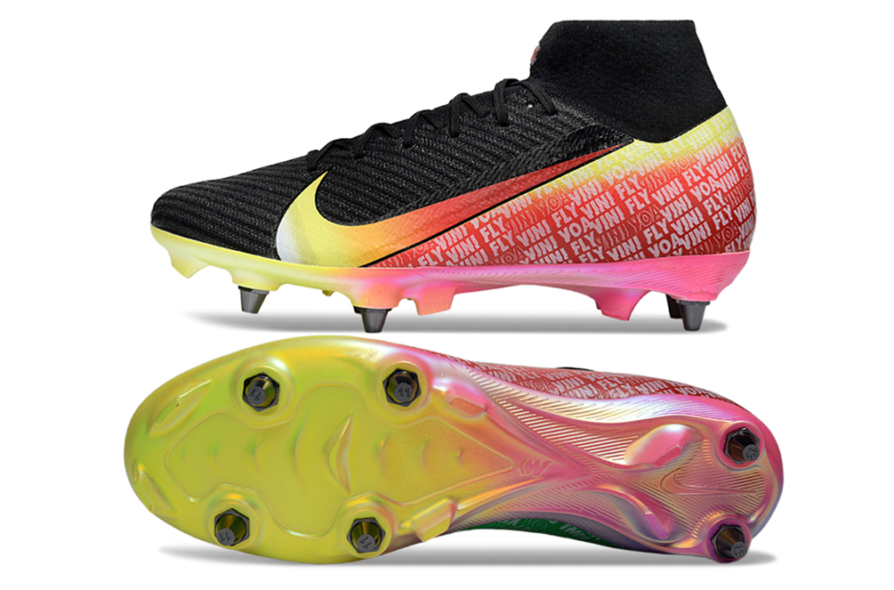 Chuteira Nike Air Zoom Mercurial SuperFly 10 Vini JR Elite SG - Preta, Amarela e Vermelha