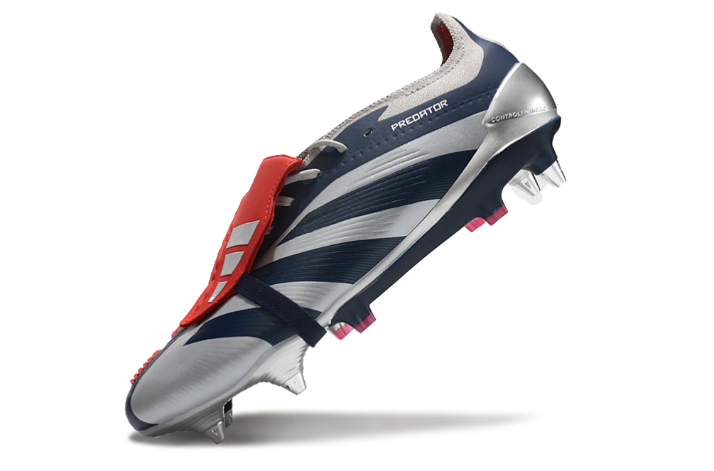 Chuteira Adidas Predator Elite Fold-Over Tongue SG - Prata, Azul e Vermelha