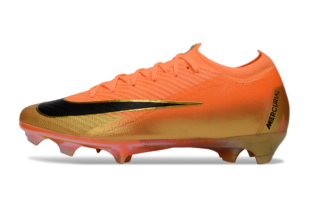 Chuteira Nike Air Zoom Mercurial Vapor 16 Déja Vu Elite FG - Laranja e Dourada