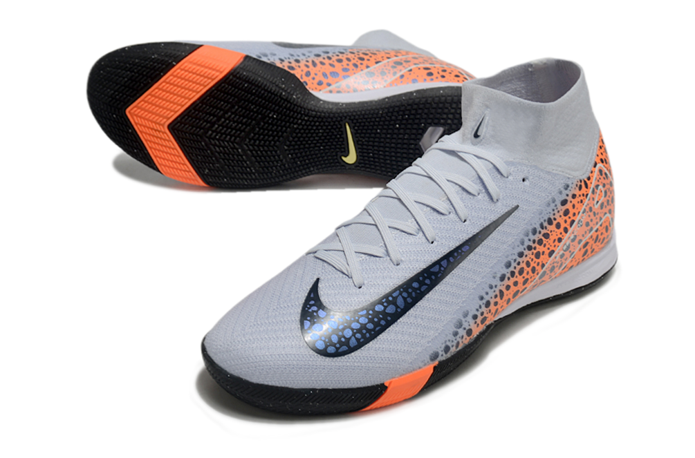 Chuteira Futsal  Nike Air Zoom Mercurial Superfly 10 Elite  IC - Cinza, Laranja e Preta