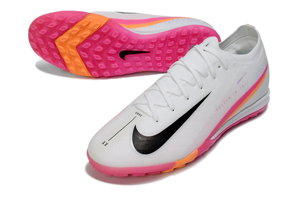 Chuteira Society Nike Air Zoom Mercurial Vapor 16 Elite TF - Branca, Rosa e Laranja