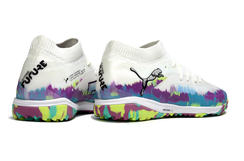 Chuteira Society Puma Future 8 TF - Branca, Roxa e Verde - Brilliance Pack