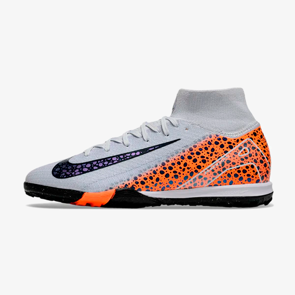 Chuteira Society Nike Air Zoom Mercurial Superfly 10 Elite TF - Cinza e Laranja