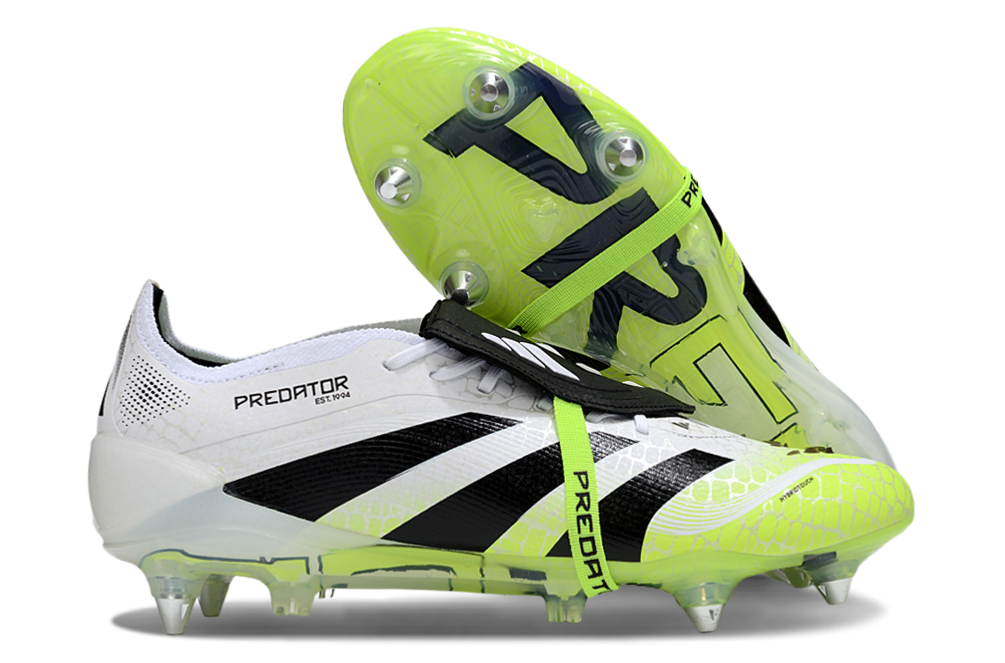 Chuteira Adidas Predator Elite Fold-Over Tongue SG - Branca, Verde e Preta - Radiant Blaze Pack
