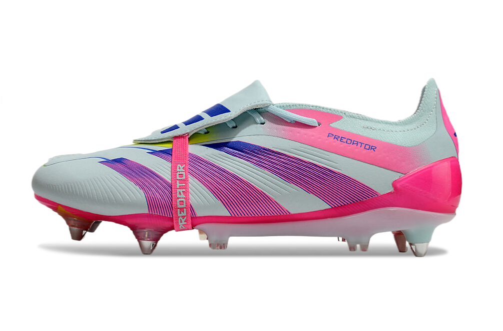 Chuteira Adidas Predator Elite Fold-Over Tongue SG - Branca, Rosa e Roxa