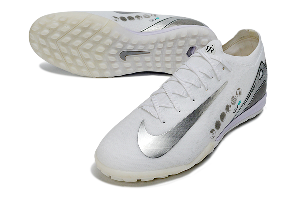Chuteira Society Nike Air Zoom Mercurial Vapor 16 Vini JR Elite TF - Branca e Cinza