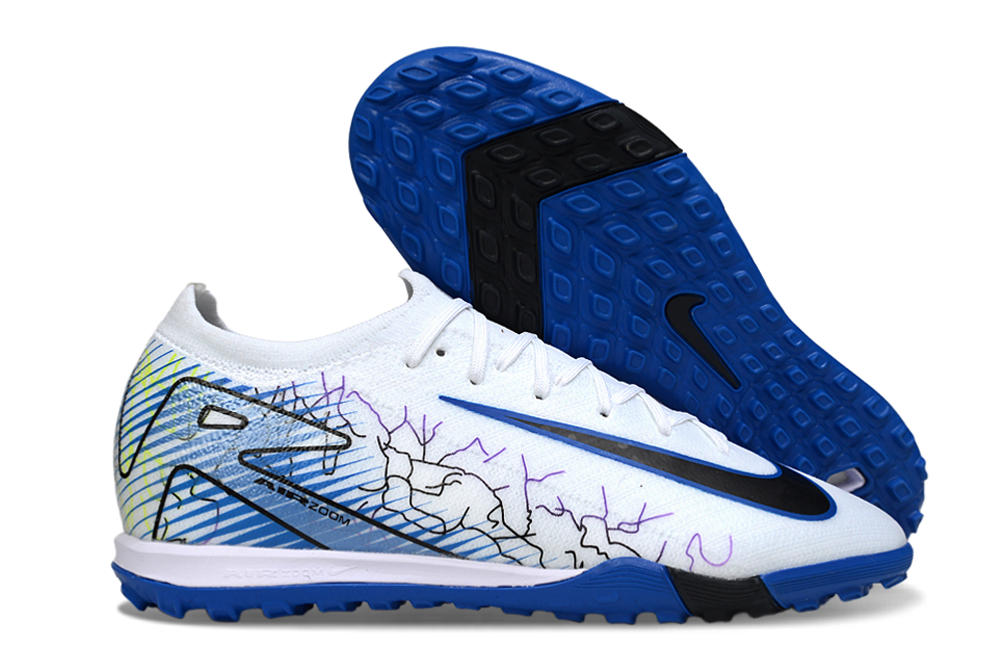 Chuteira Society Nike Air Zoom Mercurial Vapor 16 Elite TF - Branca, Azul e Preta