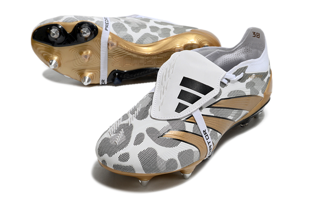 Chuteira Adidas Predator Elite Fold-Over Tongue SG - Branca, Dourada e Preta
