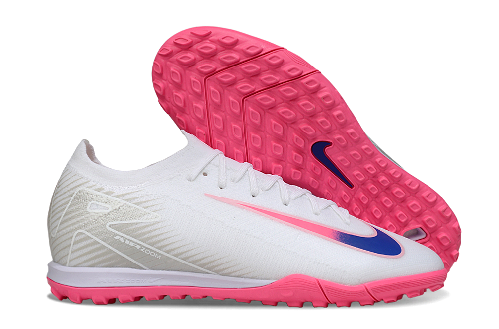 Chuteira Society Nike Air Zoom Mercurial Vapor 16 Elite TF - Branca, Rosa e Azul