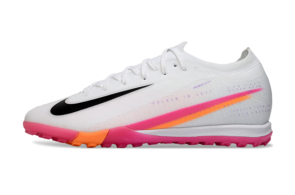 Chuteira Society Nike Air Zoom Mercurial Vapor 16 Elite TF - Branca, Rosa e Laranja