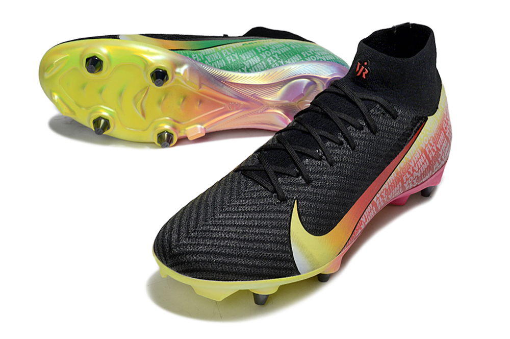 Chuteira Nike Air Zoom Mercurial SuperFly 10 Vini JR Elite SG - Preta, Amarela e Vermelha