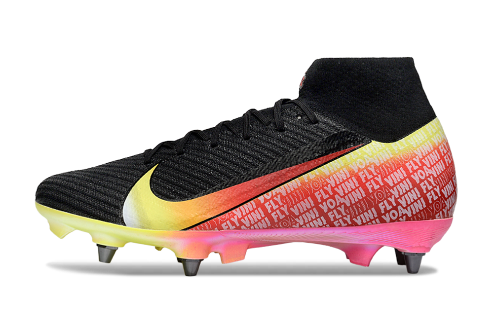 Chuteira Nike Air Zoom Mercurial SuperFly 10 Vini JR Elite SG - Preta, Amarela e Vermelha