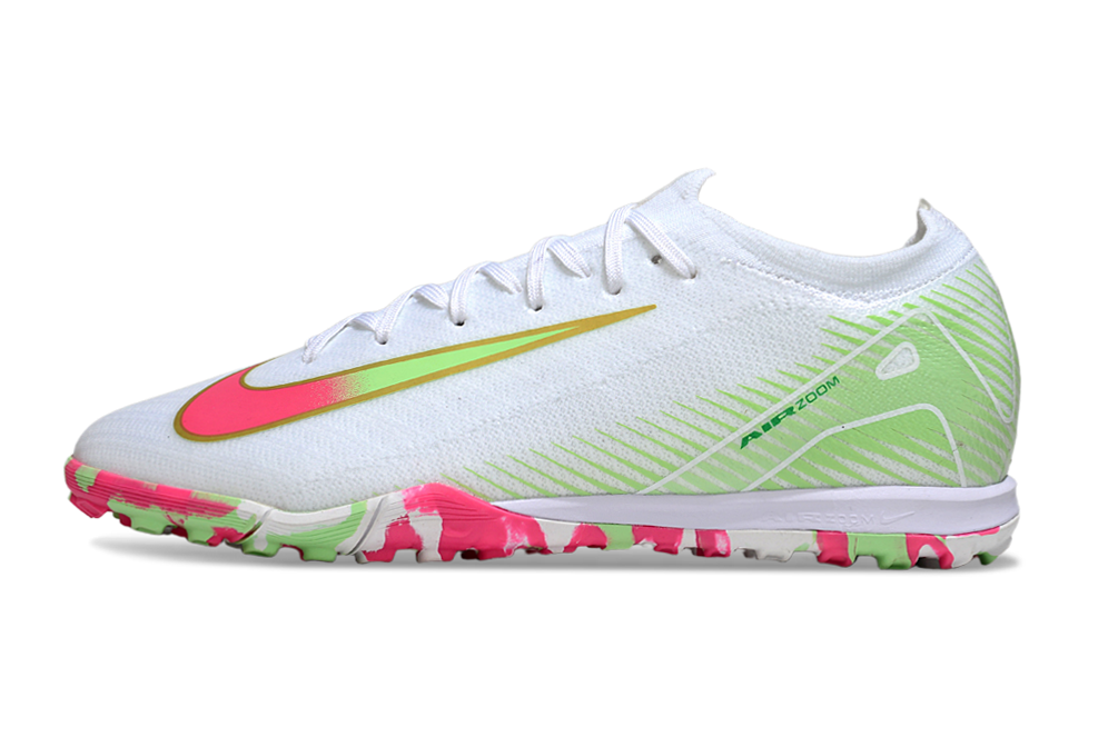 Chuteira Society Nike Air Zoom Mercurial Vapor 16 Elite TF - Branca, Verde e Rosa