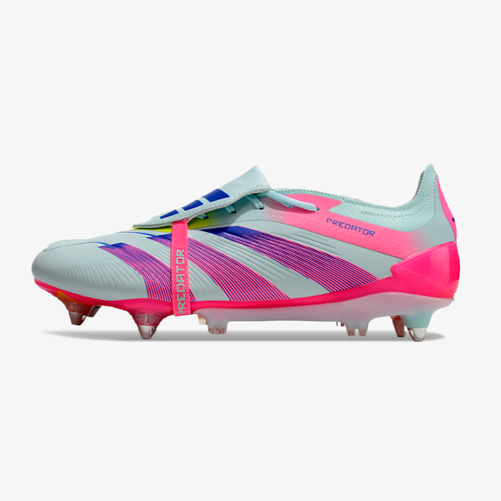 Chuteira Adidas Predator Elite Fold-Over Tongue SG - Branca, Rosa e Roxa