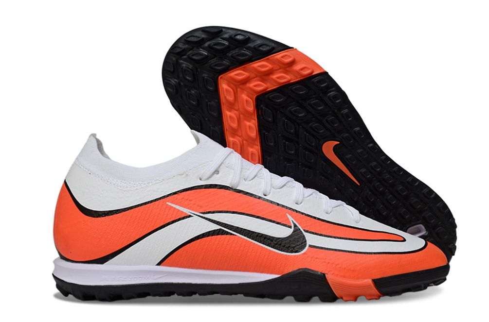 Chuteira Society Nike Air Zoom Mercurial Vapor 16 Elite TF - Branca e Laranja