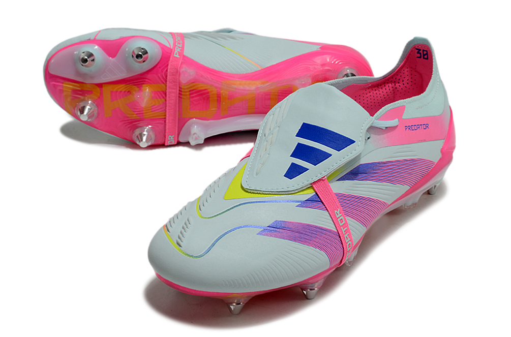 Chuteira Adidas Predator Elite Fold-Over Tongue SG - Branca, Rosa e Roxa