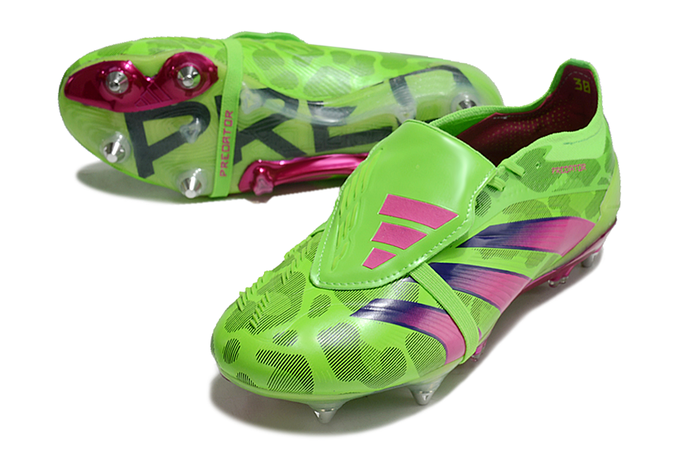 Chuteira Adidas Predator Elite Fold-Over Tongue SG - Verde, Rosa e Roxa