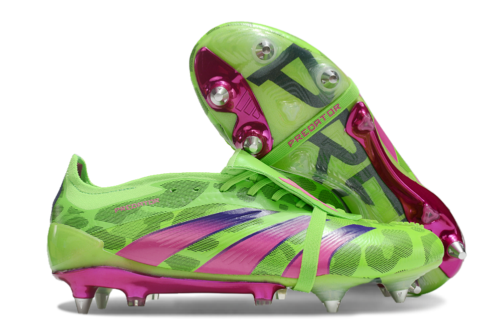 Chuteira Adidas Predator Elite Fold-Over Tongue SG - Verde, Rosa e Roxa