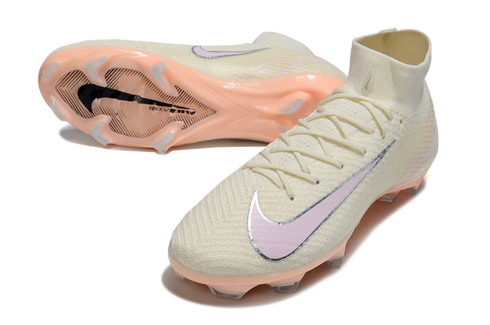 Chuteira Nike Air Zoom Mercurial Superfly 10 Edição Especial Elite FG - Branca e Salmão