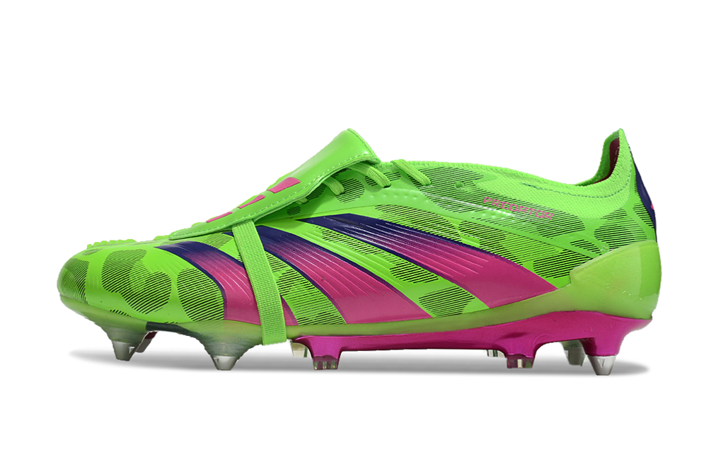 Chuteira Adidas Predator Elite Fold-Over Tongue SG - Verde, Rosa e Roxa