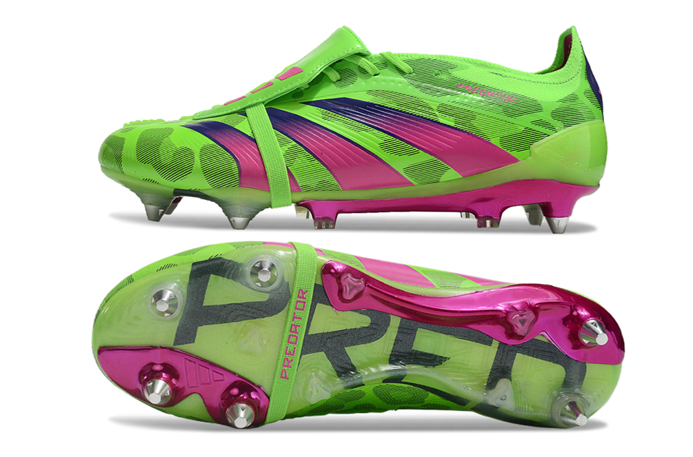 Chuteira Adidas Predator Elite Fold-Over Tongue SG - Verde, Rosa e Roxa