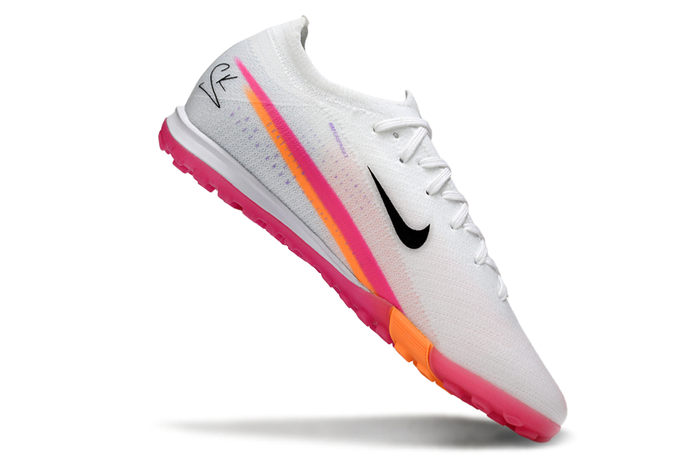 Chuteira Society Nike Air Zoom Mercurial Vapor 16 Elite TF - Branca, Rosa e Laranja