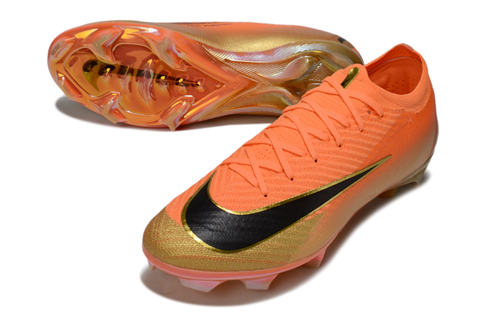Chuteira Nike Air Zoom Mercurial Vapor 16 Déja Vu Elite FG - Laranja e Dourada