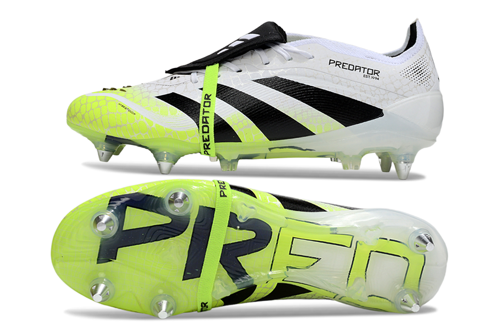 Chuteira Adidas Predator Elite Fold-Over Tongue SG - Branca, Verde e Preta - Radiant Blaze Pack