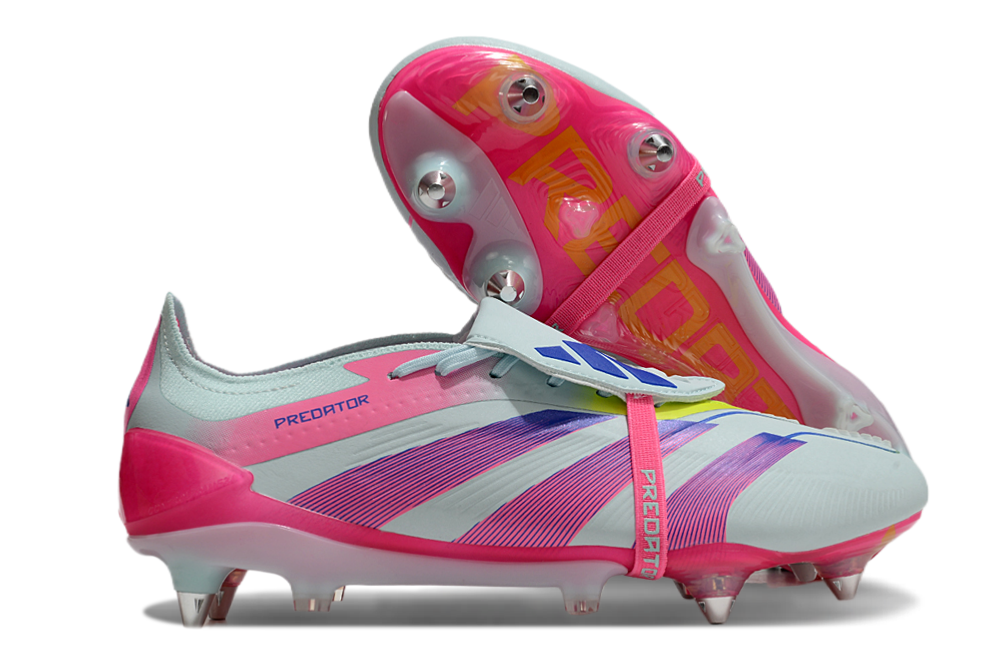 Chuteira Adidas Predator Elite Fold-Over Tongue SG - Branca, Rosa e Roxa