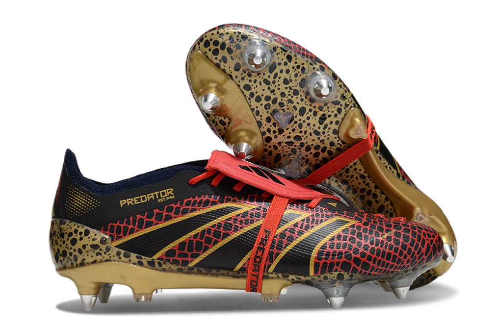 Chuteira Adidas Predator Elite Fold-Over Tongue SG - Preta, Dourada e Vermelha