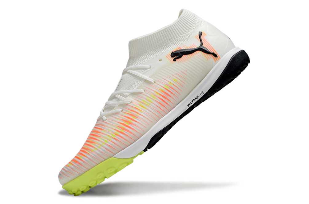 Chuteira Society Puma Future 8 TF - Branca, Laranja e Verde