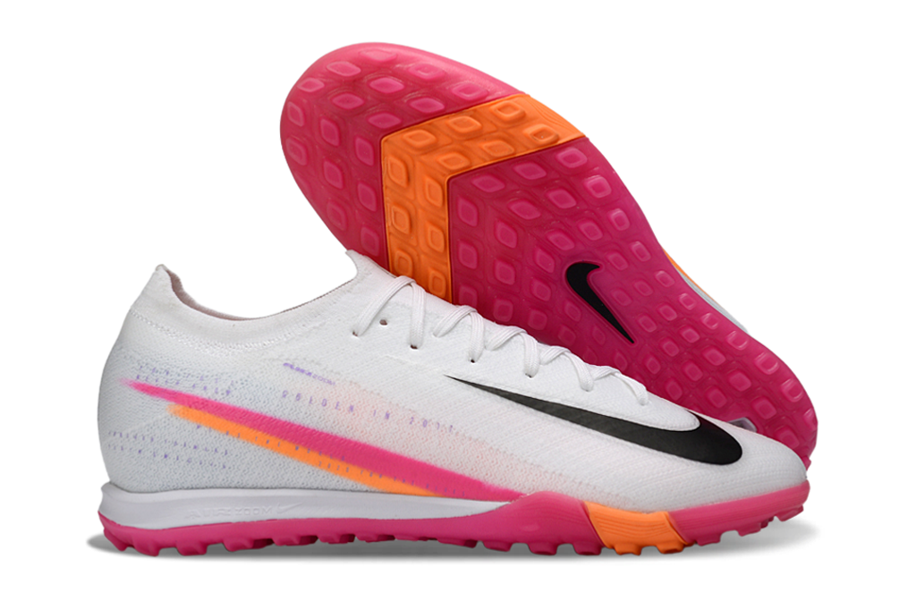 Chuteira Society Nike Air Zoom Mercurial Vapor 16 Elite TF - Branca, Rosa e Laranja